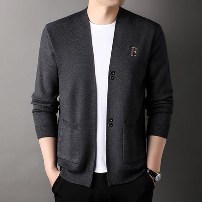 Autumn Knitted Cardigan Men's Fashionable Simple Embroidery Versatile Sweater Coat