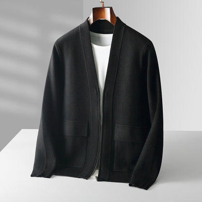 Knitted Wool Cardigan Men's Zipper Cashmere Coat Top