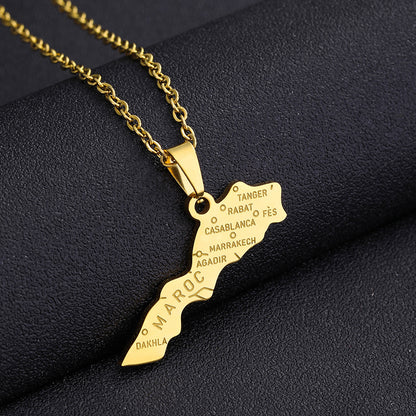 Stainless Steel Morocco Map Necklace For Women