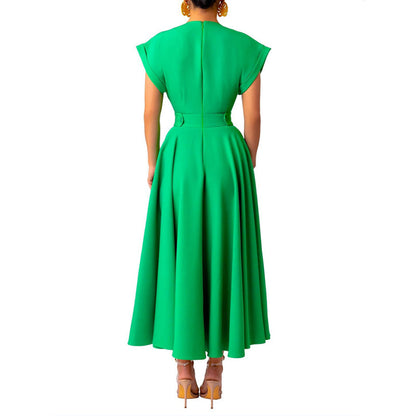 Elegance Retro Style V-neck Sleeve Waist-tight Dress