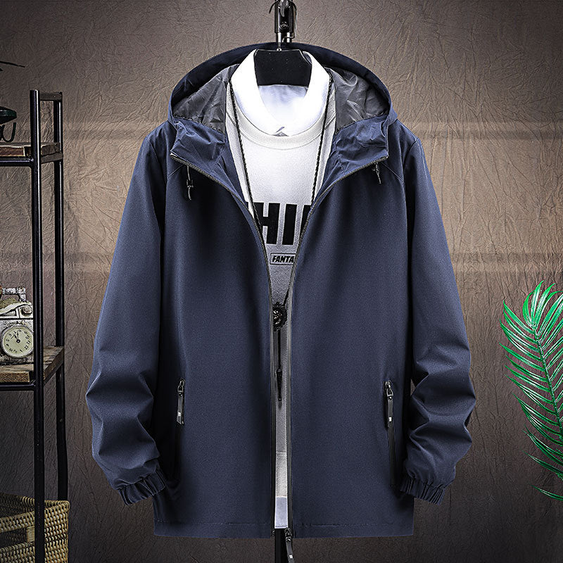 Men's Spring And Autumn Solid Color Hooded Jacket