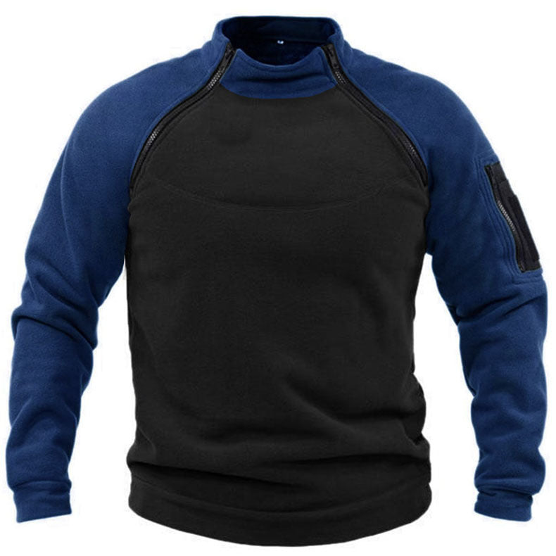 Stand Collar Loose Double Sleeve Color Matching Outdoor Keep Warm Breathable Men's Sweater