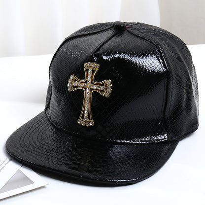 Pattern PU Leather Baseball Cap Hip-hop Fashion Cross