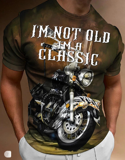 Retro Biker's Printed Round Neck Short Sleeve T-shirt