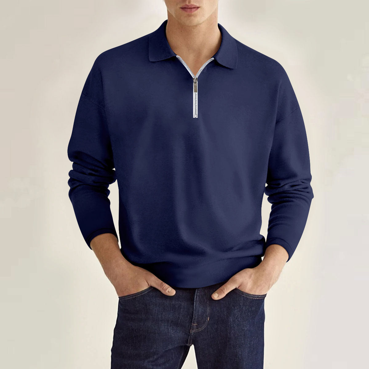 Solid Color Men's Long Sleeve Sports Polo Shirt