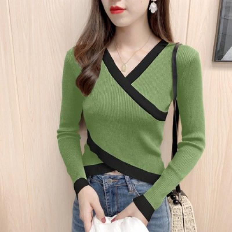 Women's Fashion Simple Cross V-neck Irregular Sweater