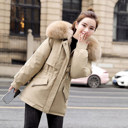 New Fleece-lined Mid-length Big Fur Collar Thicken Cotton Clothes Coat