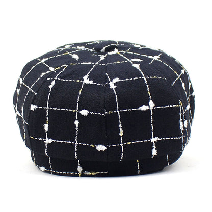 Black And White Plaid Woolen Hat Casual