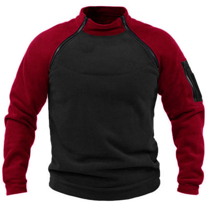 Stand Collar Loose Double Sleeve Color Matching Outdoor Keep Warm Breathable Men's Sweater