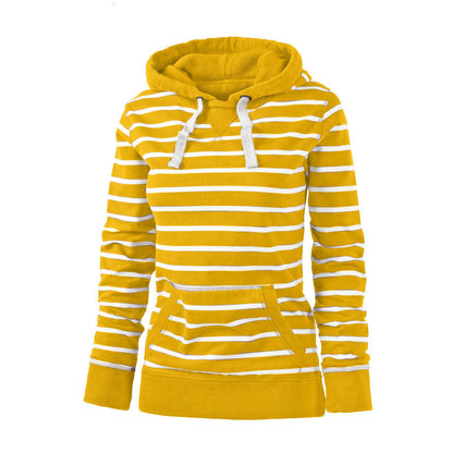 Women's Casual Long Sleeved Hooded Striped Sweater Jacket