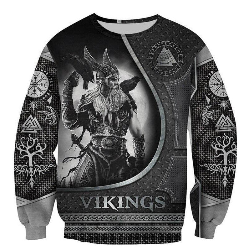 European And American 3D Printed Viking Series Pattern Loose Sports And Leisure Pullover Top