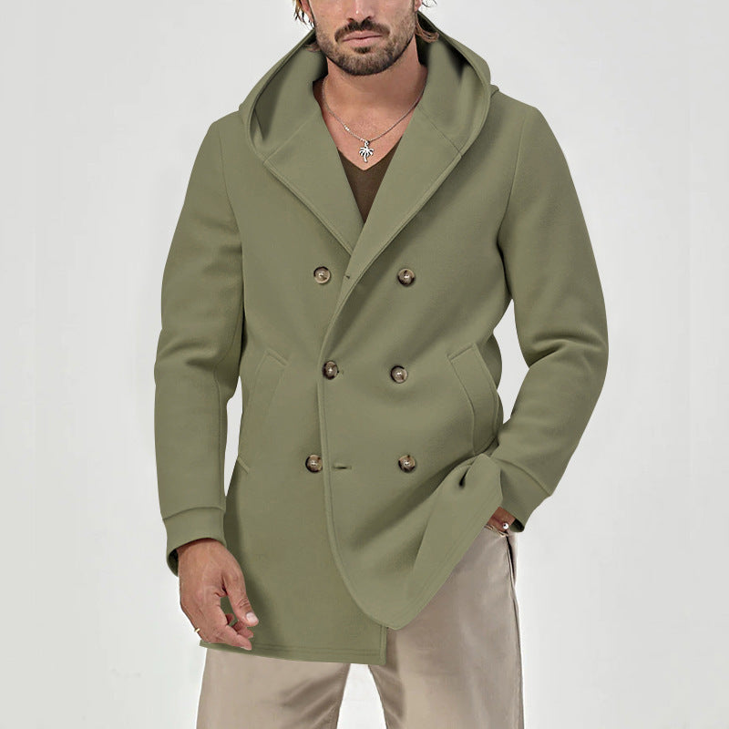 Hooded Double-breasted Casual Mid-length Trench Coat