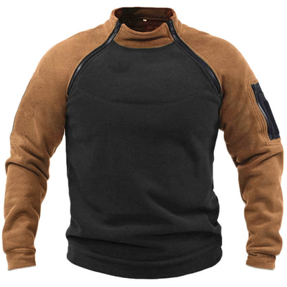 Stand Collar Loose Double Sleeve Color Matching Outdoor Keep Warm Breathable Men's Sweater