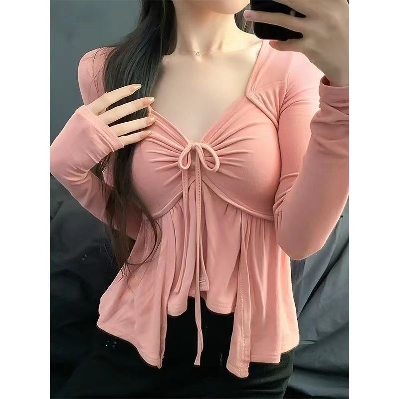 French Style Women's Pure Hot Girl Slim Long Sleeve Top Shirt