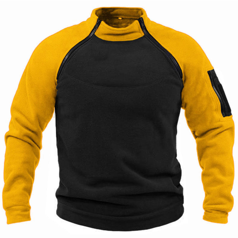 Stand Collar Loose Double Sleeve Color Matching Outdoor Keep Warm Breathable Men's Sweater