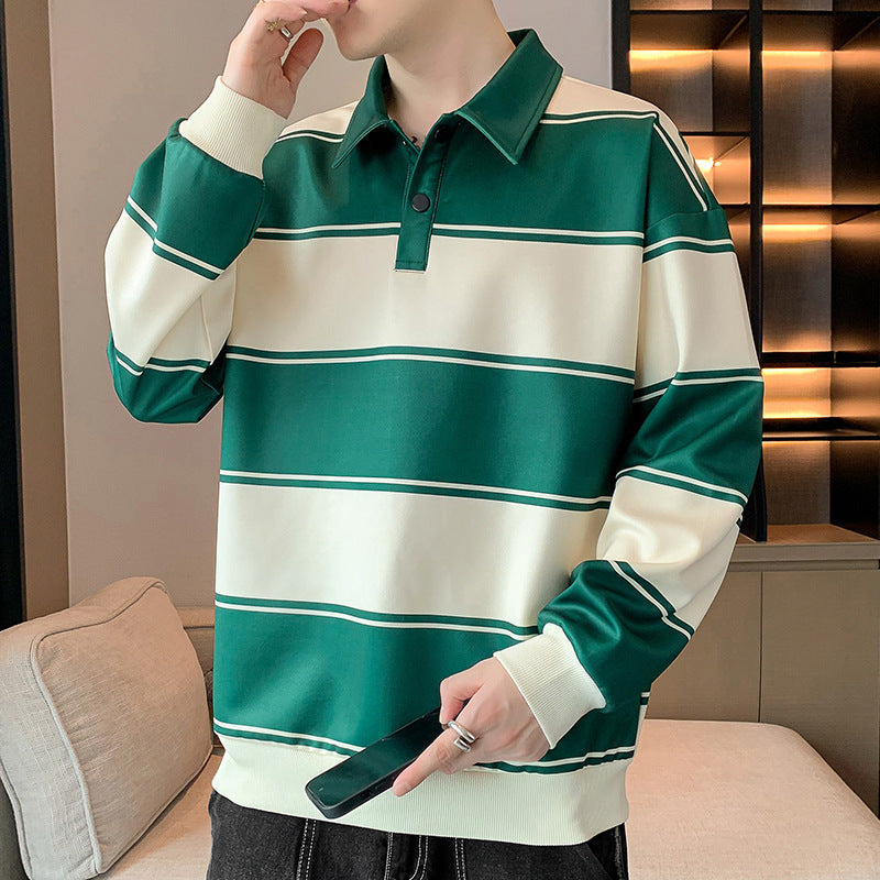 Men's Long Sleeve Round Neck Striped Casual Sweatshirt