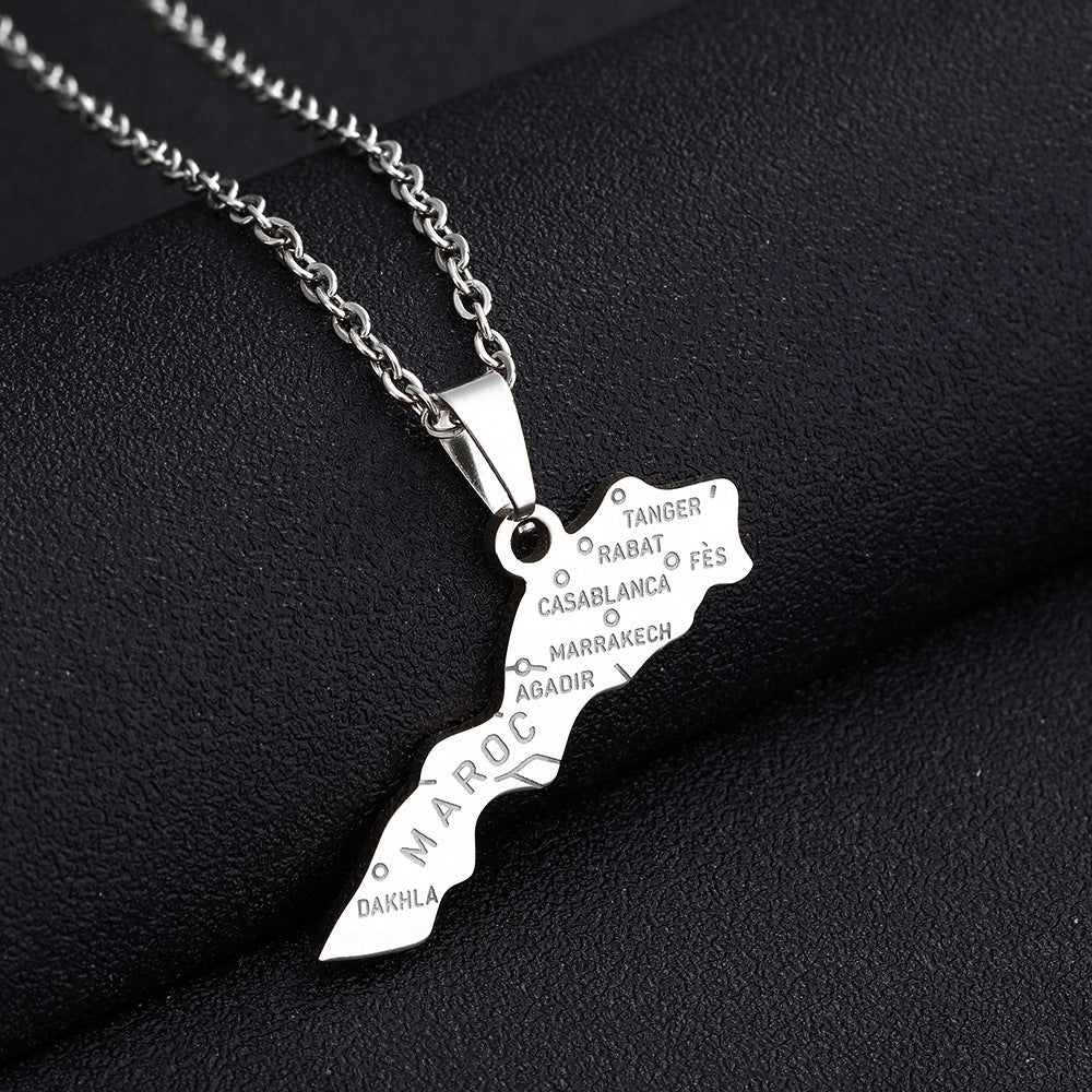 Stainless Steel Morocco Map Necklace For Women