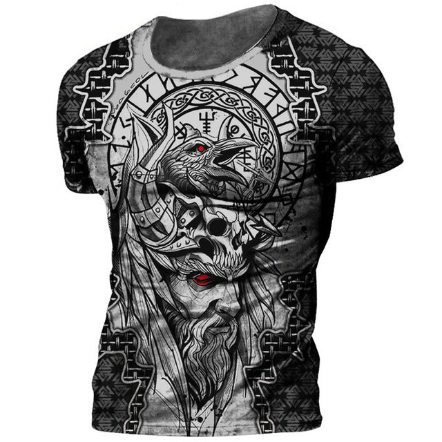 Viking Style 3D Printed Men's T-shirt Round Neck Short Sleeve Top