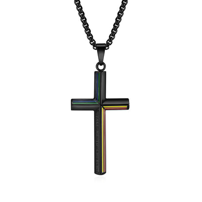 Rainbow Flag Titanium Steel Cross Necklace Personality