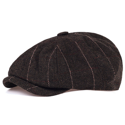 Autumn And Winter Woolen Octagonal Hat Plus Size Newsboy Cap