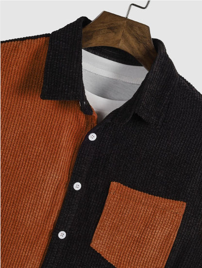 Men's Corduroy Long Sleeve Stitching Shirt