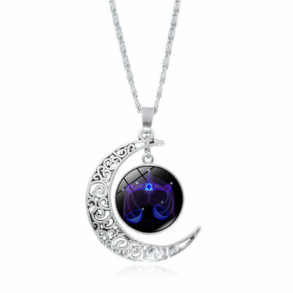 Constellation Necklace Zodiac Time Stone Moon Glass Pendant