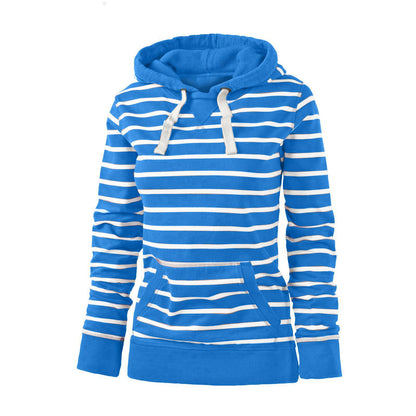 Women's Casual Long Sleeved Hooded Striped Sweater Jacket