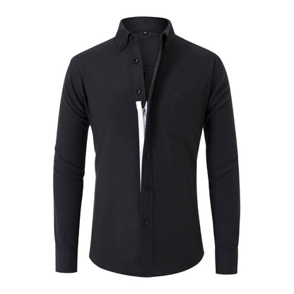 Non-ironing Men's Long-sleeve Zipper Oxford Woven Shirts