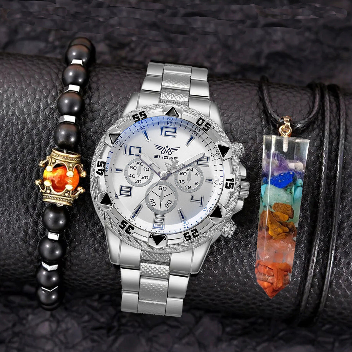 Creative Large Dial Three-eye Steel Belt Quartz Watch