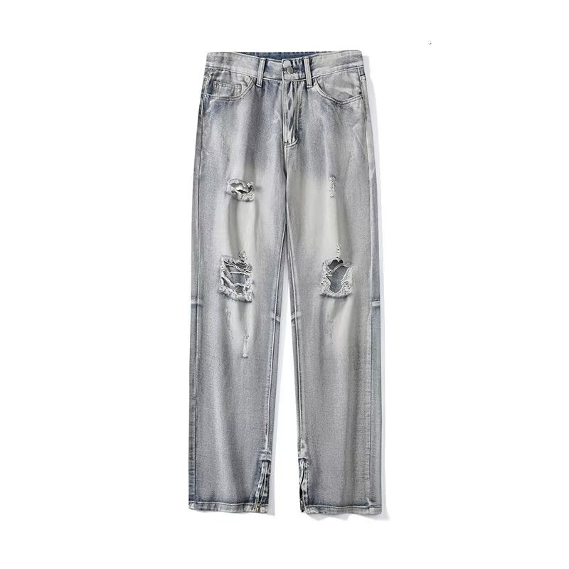 Ripped Jeans Men's Summer Thin American Retro Fashion Brand High Street Loose Straight Casual Long Pants