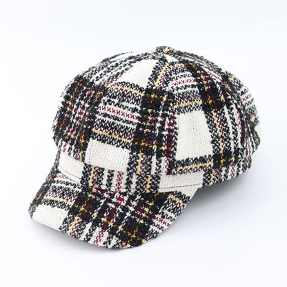 Autumn And Winter Leisure Peaked Cap British Black And White Plaid Octagonal Hat