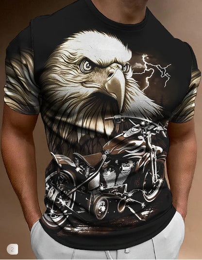 Retro Biker's Printed Round Neck Short Sleeve T-shirt