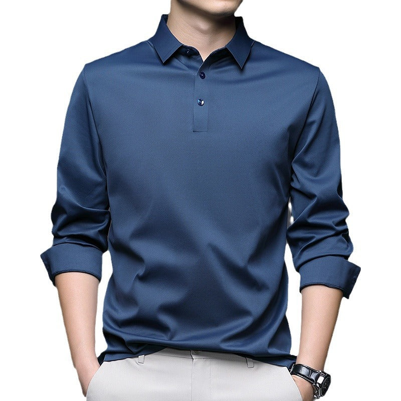 Jinammonia Seamless Quality Lapel Long Sleeve Shirt Men