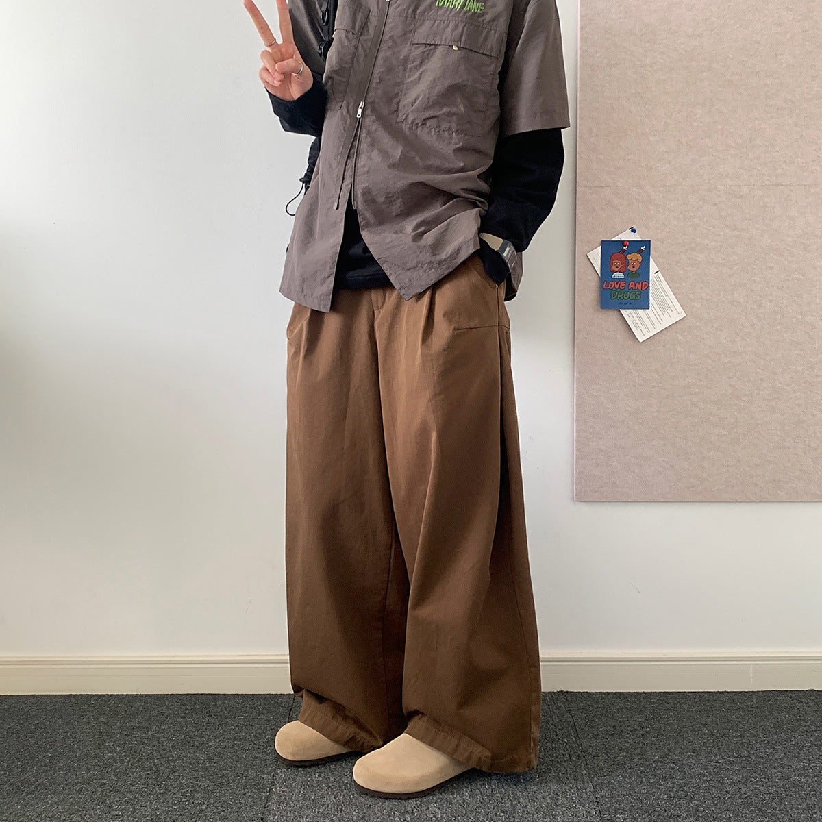 Japanese Wide Leg Pants Solid Color Casual Loose And Simple Straight-leg Trousers