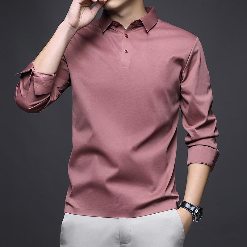 Jinammonia Seamless Quality Lapel Long Sleeve Shirt Men