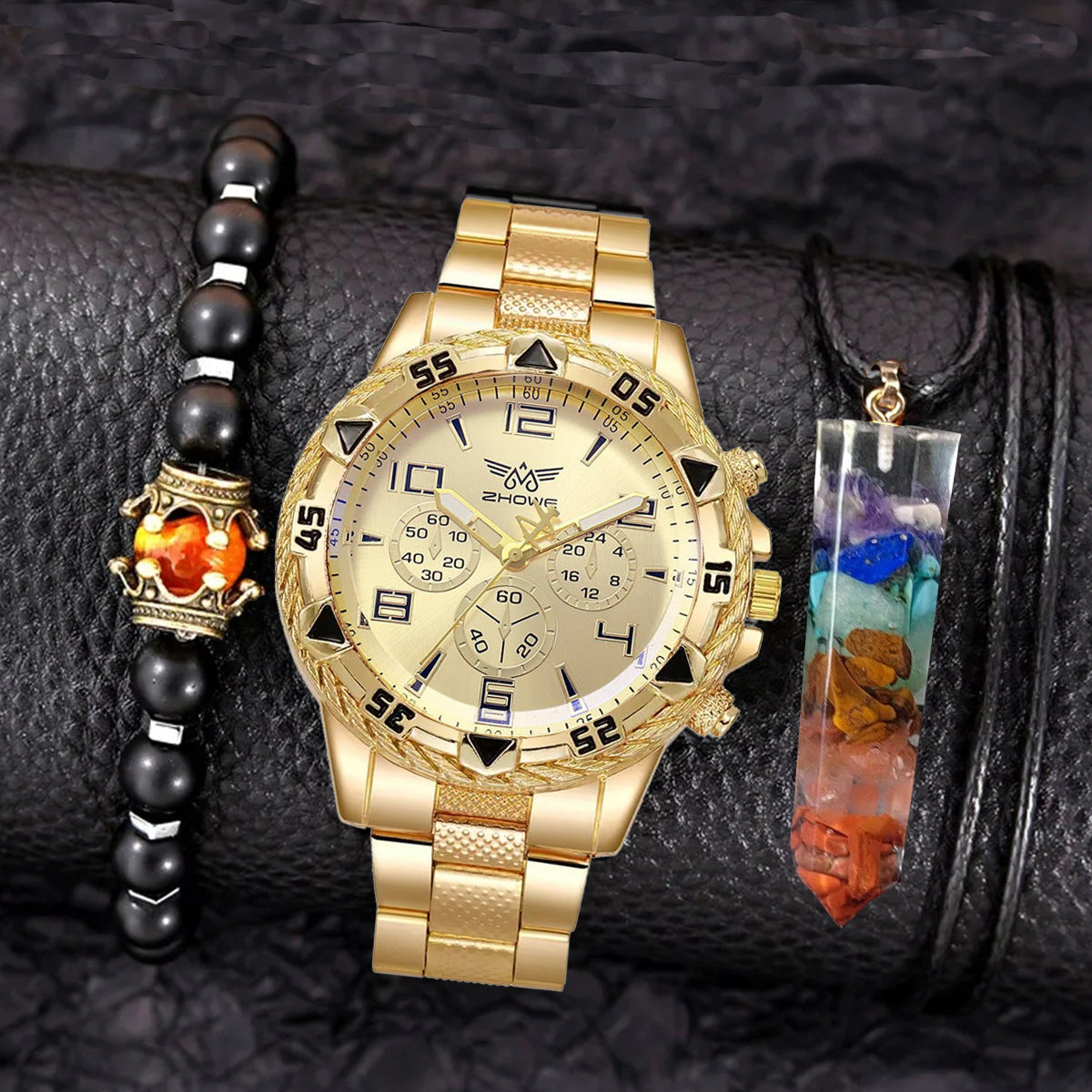 Creative Large Dial Three-eye Steel Belt Quartz Watch