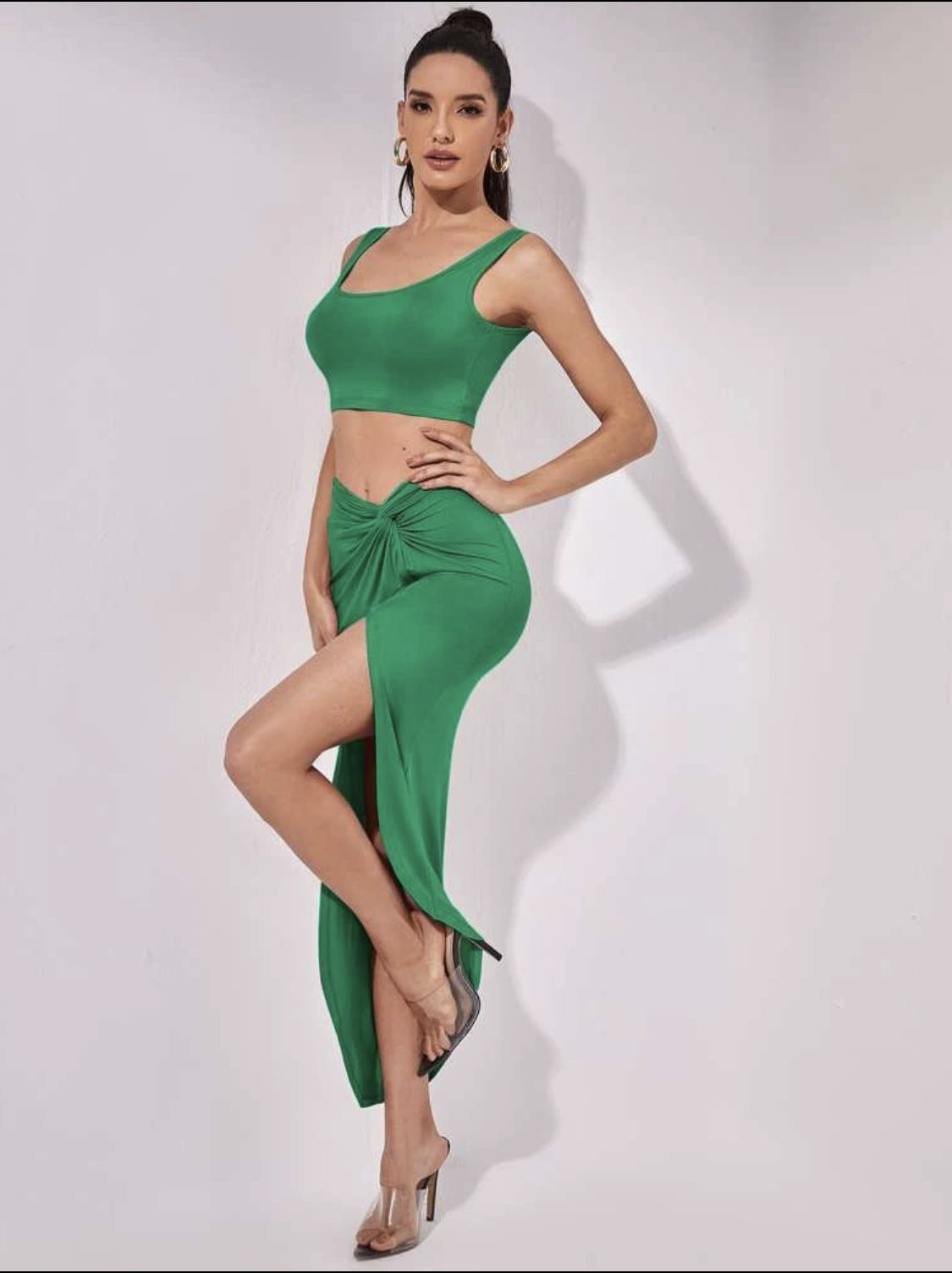 Women's Strap Tube Top Mid-length High Slit Two-piece Set