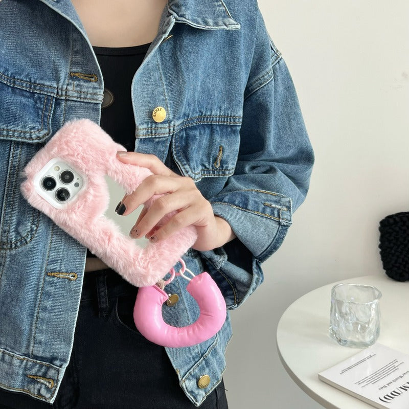 Fluffy Make-up Mirror Phone Shell