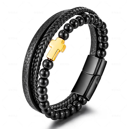 Cross Multi-layer Stainless Steel Men's Bracelet