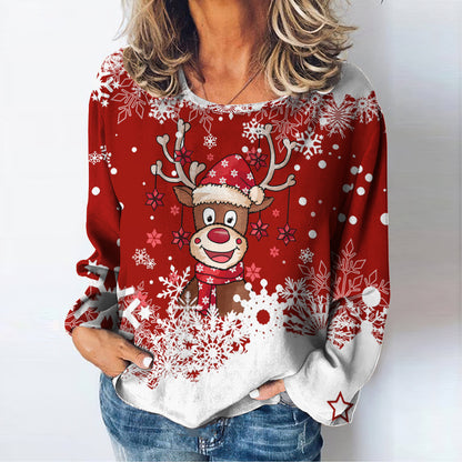 D Printed Christmas Deer Top Autumn Leisure Streetwear