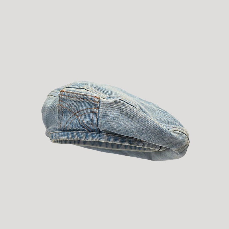 Summer Washed Old Head Circumference Show Face Denim Beret Women