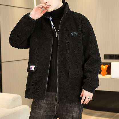 Lambswool Stand Collar Men's Winter Jacket Coat