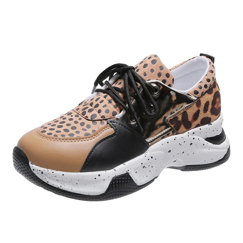 Leopard Print Sneakers Women Lace Up Walking Running Sports Shoes