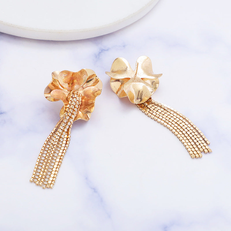 Ins Style Tassel Small Flower Online Influencer Refined Pastoral Style Earrings