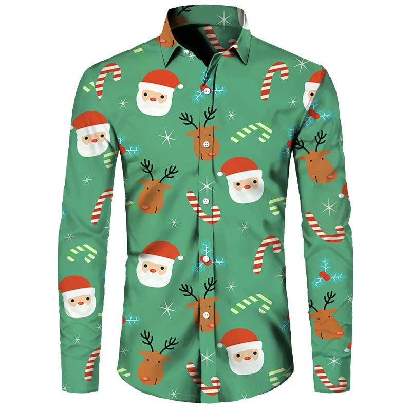 New Hawaiian Santa Claus Theme Digital 3D Printing Shirt Men Casual Retro Loose Plus Size Men's Clothing