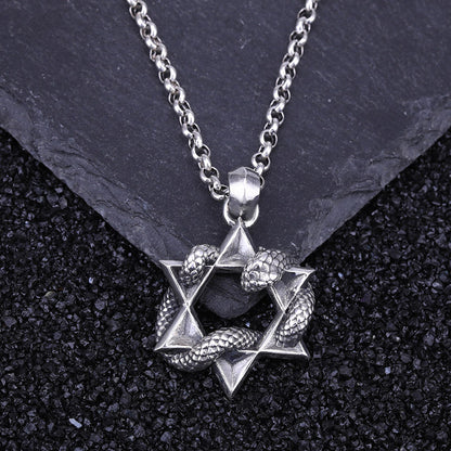 925 Sterling Silver Snake Six-pointed Star Pendant For Men