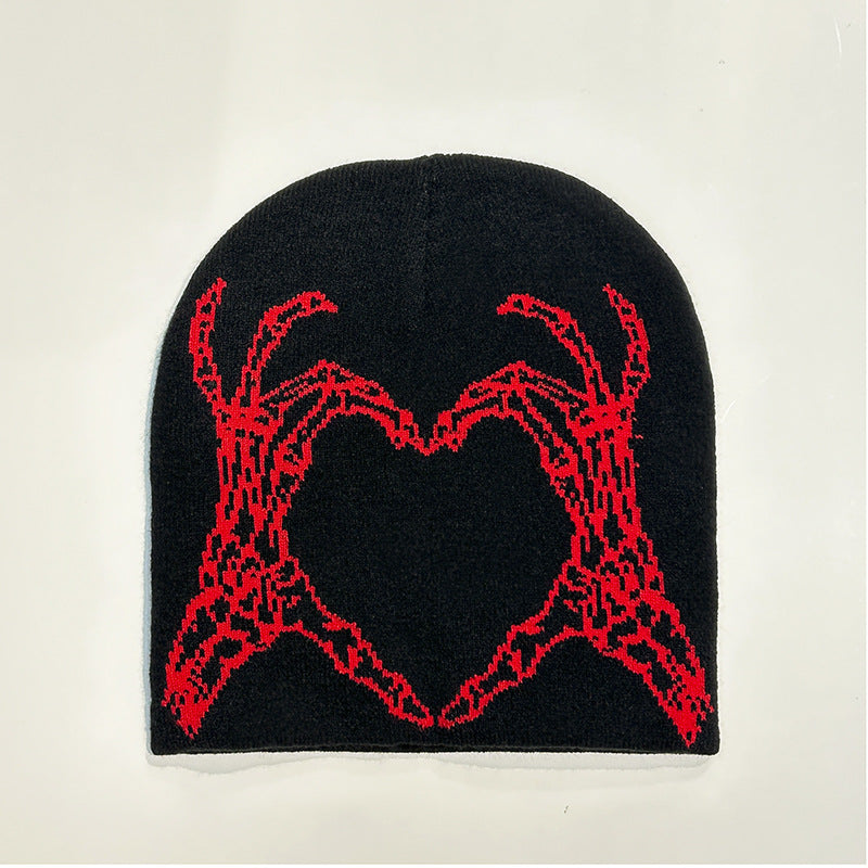 Heart-shaped Skull Hand-held Flower Knitted Wool Hat