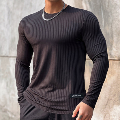 Striped Solid Color Fitness Breathable Long Sleeves