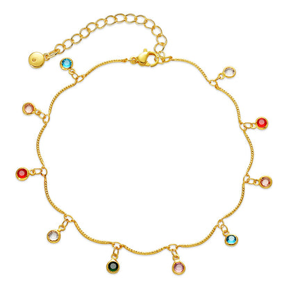 Colorful Zircon Ethnic Style Adjustable Anklet Bohemian Fashion Popular Foot Ornaments