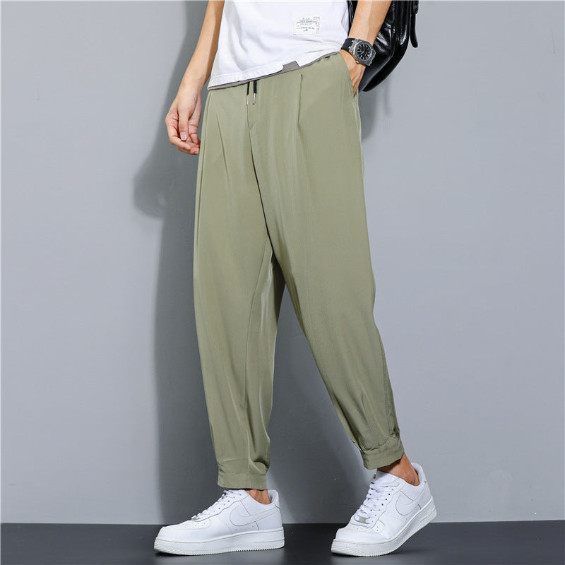 Ice Silk Leisure Draping Student Sports Straight Cropped Pants